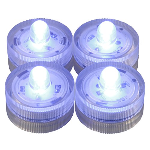 LED-Highlights Deko Kerzen Teelichter 4 er Set blau leuchtend wasserdicht kabellos Batterie Stimmungslicht Tischlampe Innen Aussen von LED-Highlights