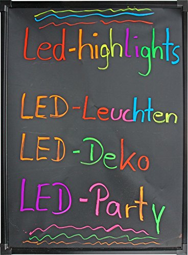LED-Highlights Deko Leuchtschild Reklame Tafel 80 x 60 cm mit Fernbedienung und 8 Neon Stifte Leuchttafel Werbeschild Buchstaben Bunt Beschreibbar Leuchtreklame Licht Box von LED-Highlights