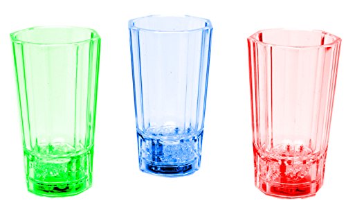 LED-Highlights Glas Becher Schnapsglas 3er Set Schnapsgläser beleuchtet 60 ml bunt LED rot blau grün Bar Partyglas Kunststoff Trinkglas mit Batterie von LED-Highlights