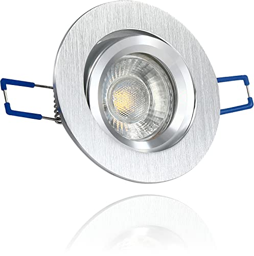 LEDFULL® Premium LED Einbaustrahler Dimmbar Set inkl. 230V GU10 5W Spot Tageslicht/Alu gebürstet Deckenstrahler schwenkbar / 50W Strahler Ersatz von LEDFULL
