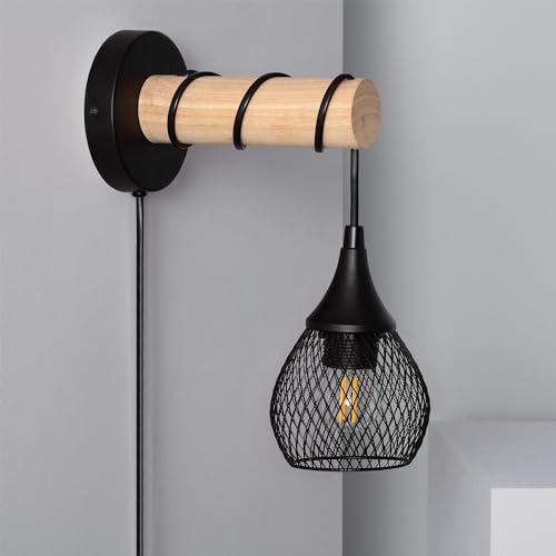 LEDKIA LIGHTING Wandleuchte aus Holz und Metall Monah Schwarz E27 für Wohnzimmer, Küche, Schlafzimmer von LEDKIA LIGHTING