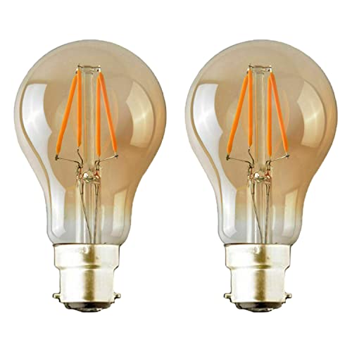 LEDSone 2 Stück B22 Sockel Vintage Industrial A60 4 W LED Edison Leuchtmittel, Warmweiß, energiesparend, Antik-Stil, nicht dimmbar, 2 Stück (2 Stück, Warmweiß 4 Watt) von LEDSone