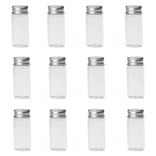 LEEQ 12 pcs Mini Klarglasflaschen - Bonbon Flasche mit Aluminium-Schraubverschluss, Leere Probengläser, Probenfläschchen, kleine Behälter für Nachrichten, Hochzeitsgeschenke, Dekorationen(10ml) von LEEQ