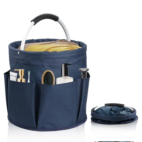 LEKEFETO Wasserdicht Faltbare Werkzeugkorb, Oxford-Stoff Aufbewahrungstasche mit Griff & 6 Seitentasche, Gartenwerkzeuge Tasche, Aufbewahrungskorb für Wandern, Grillen, Home(Navy Blau, 28 x 28 cm) von LEKEFETO