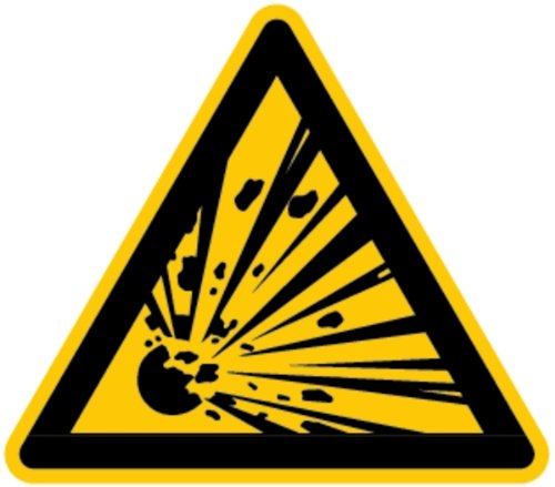 LEMAX® Warnschild, Warnung vor explosionsgefährlichen Stoffen W002 DIN EN ISO 7010 Alu geprägt gelb/schwarz, 200mm von LEMAX