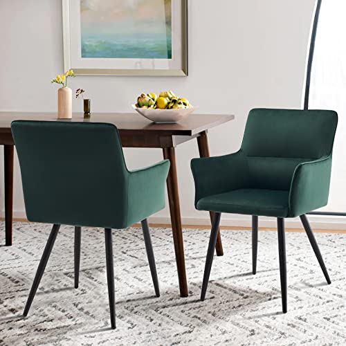 LEMROE Esszimmerstühle aus Samt, 2er-Set mit gepolsterter Sitzlehne, Küchenstühle mit Metallbeinen für Wohnzimmer-Ecktheke, Empfangsstühle von LEMROE