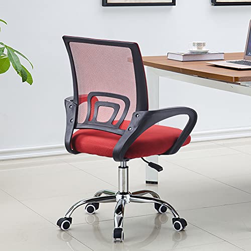LEMROE Schreibtischstuhl Ergonomisch mit Armlehnen Verstellbarer Bürostuhl aus Netzgewebe mit Lendenwirbelstütze Drehstuhl mit flexiblen Rädern (rot) von LEMROE