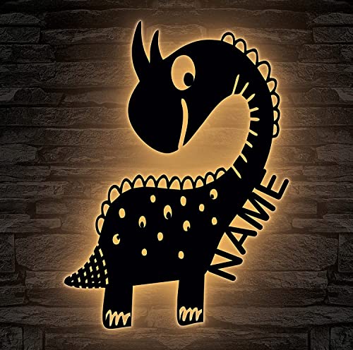Dino Spielzeug Tier LED Dinosaurier personalisiert mit Wunsch Namen Lasergravur Schlummerlicht Nachtlicht für Kinderzimmer Geschenk von LEON FOLIEN