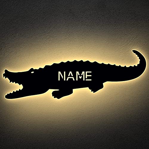 Krokodil Tier LED ,Spielzeug Alligator personalisiert mit Wunsch Namen Lasergravur Schlummerlicht Nachtlicht für Kinderzimmer Geschenk von LEON FOLIEN