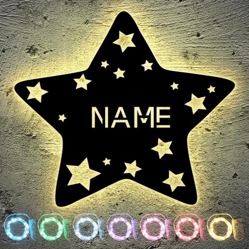Sternchen Stern LED Deko Schlummerlicht Nachtlicht personalisiert mit Wunsch Namen coole Schriftart Lasergravur Abendlicht Kinderzimmer Wohnzimmer Geschenk - in 13 Farben von LEON FOLIEN