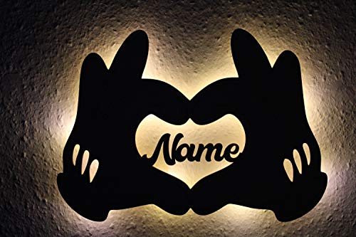 LED Schlummerlicht Magische Hände mit Herz personalisiert mit Wunsch Namen Lasergravur Abendlicht für Schlafzimmer Wohnzimmer Geschenk von LEON FOLIEN