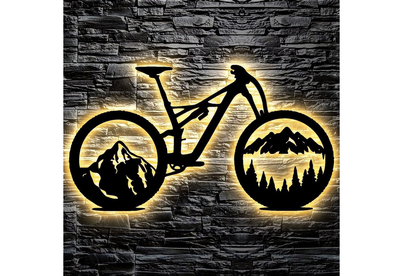 LEON FOLIEN Dekofigur Fahrrad Wald Skyline LED Wandbild Leuchtschild Geschenke Buche #40 von LEON FOLIEN