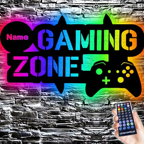 LEON FOLIEN RGB LED Gaming Zone - Gamer Geschenke personalisiert NAME Bedienung über die App Wand Lampe für Videospiel Fans - Zockerbude - Wand Deko - in 7 Farbe von LEON FOLIEN