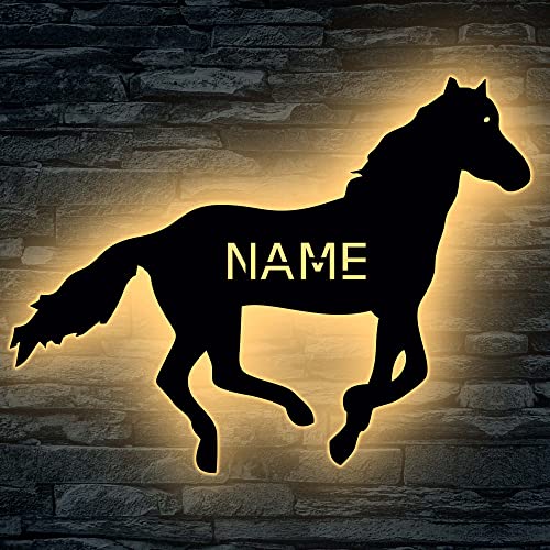 Rennpferd Tier LED Beleuchtung Pferd personalisiert mit Wunsch Namen Lasergravur Schlummerlicht Nachtlicht für Kinderzimmer Geschenk - in 13 Farben von LEON FOLIEN