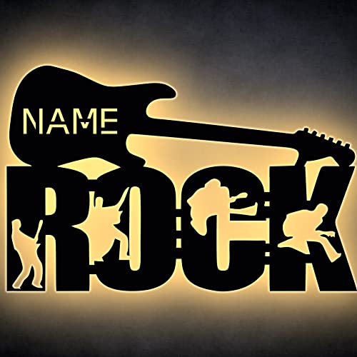 Rock Gitarre Nachtlicht Led personalisierte Geschenk für Sie Ihn mit Name aus Holz Lasergravur Kinderzimmer Schlafzimmer Schlummerlicht von LEON FOLIEN