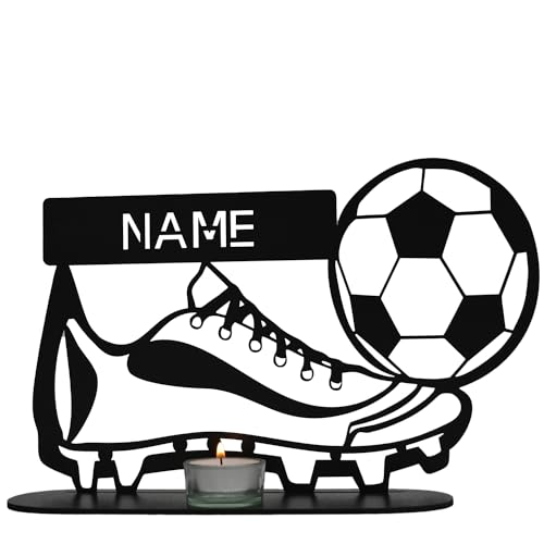 Teelichthalter Fußball personalisiert mit Namen für Kinder Jungs Mädchen Junge zum Geburtstag Tischdeko Geschenke Aus MDF Holz in 7 Farbe von LEON FOLIEN
