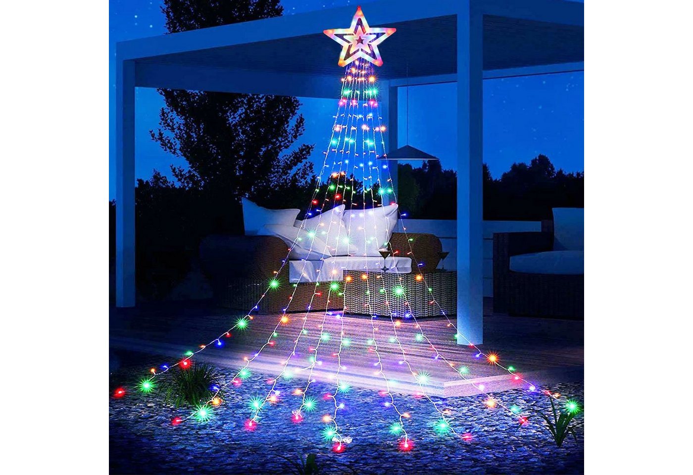 LETGOSPT LED-Lichterkette 350 LEDs Wasserfall Lichterkette mit ein großer Stern, 8 Modi,230V, IP44 Wasserfall Fee Lichter Weihnachts Dekoration von LETGOSPT