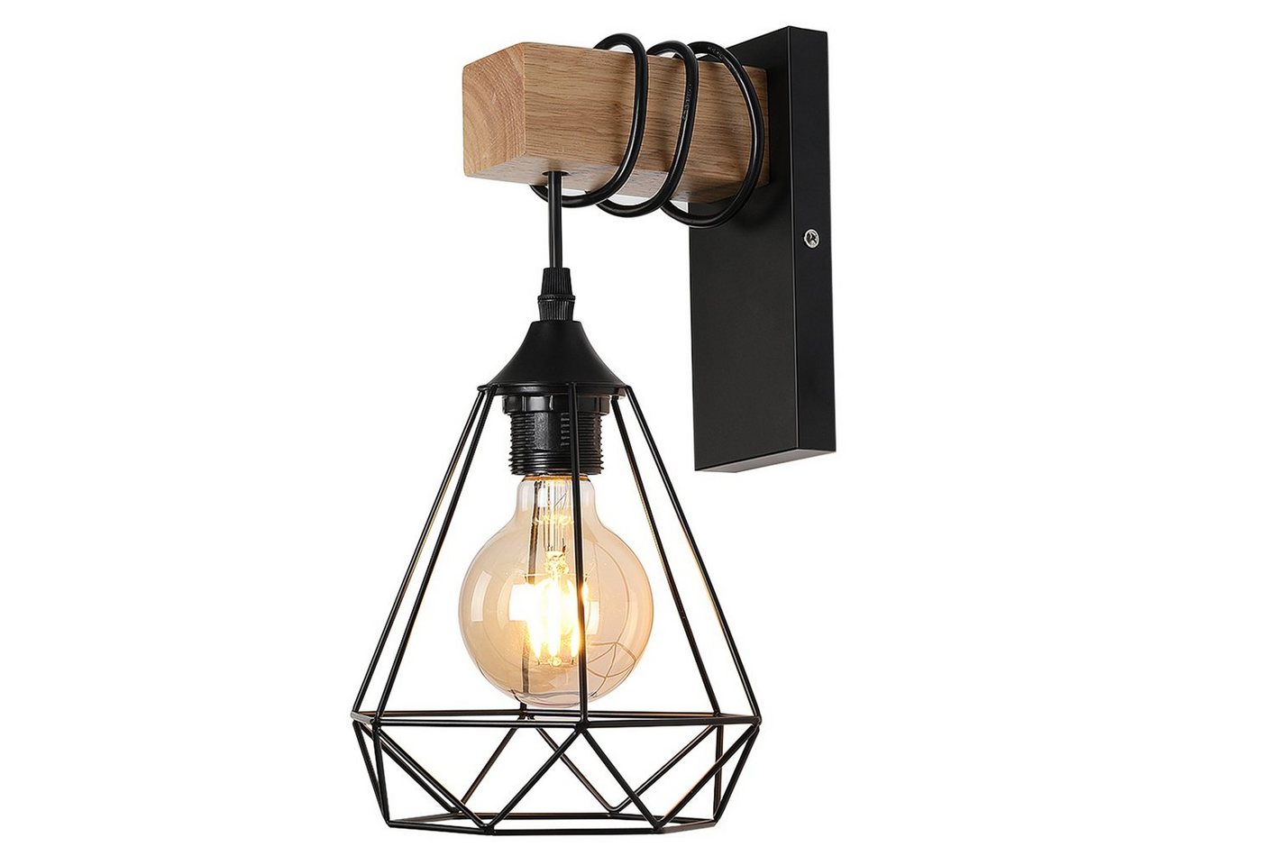 LETGOSPT LED Wandleuchte 4W Retro Wandlampe aus Stahl und Holz, Warmweiß von LETGOSPT