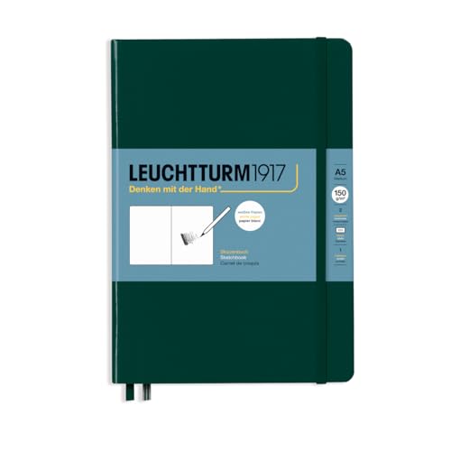 LEUCHTTURM1917 370355 Skizzenbuch Medium (A5), Hardcover, 112 Seiten (150 g/qm), blanko, Forest Green von LEUCHTTURM1917