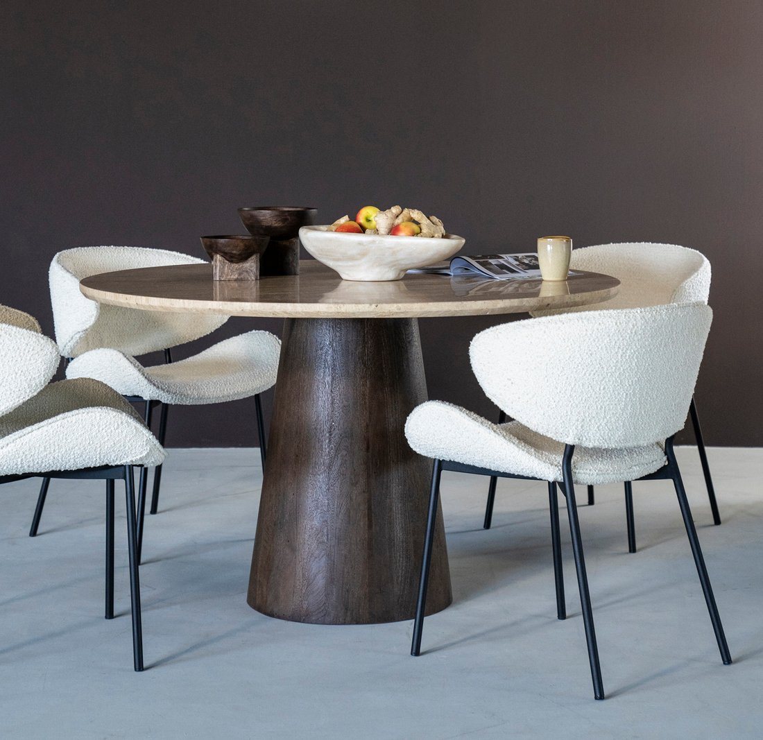 LEVEN Lifestyle Esstisch mit Tischplatte aus Naturstein TRAVERTIN rund 130 cm von LEVEN Lifestyle