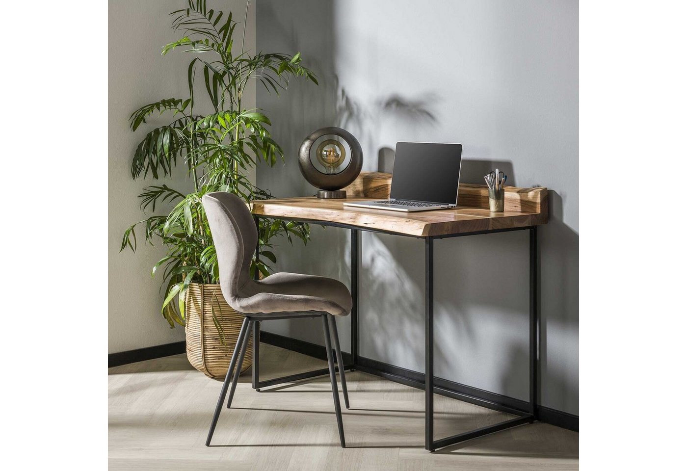 LEVEN Lifestyle Schreibtisch LEON 110 x 60 cm Akazie Baumkante Sekretär Büro (1 Tisch), Breite 110 cm von LEVEN Lifestyle