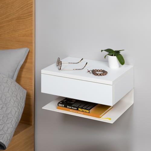 LG LUGRA Nachttisch Hängend Weiß 40 x 30 x 23 cm - Eleganter und Funktionaler Wand Nachttisch - Wandregal mit Schublade - Perfekt nachtschrank für Jedes Schlafzimmer von LG LUGRA