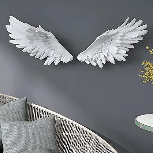 LGESR Exquisite Wanddekoration, Luxuriöse Metall-Engelsflügel-Wandskulpturen, An Der Wand Befestigte 3D-Engelsflügel-Akzente, Kunstdekor for Wohnzimmer, Büro, 2 Stück (Color : Weiß) von LGESR