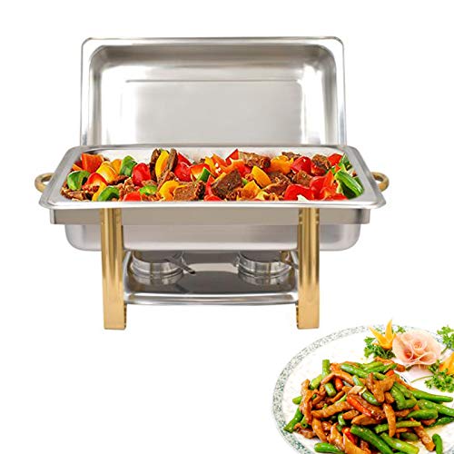 LGODDYS 9 Liter Rund Chafing Dish Warmhalteplatte Edelstahl Golden Unterstützung Catering Speisenwärmer Wärmebehälter Buffet Wärmer für Buffet Catering Gastro und Party (9L) von LGODDYS
