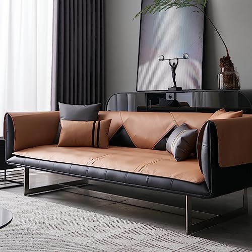 LIANGLAOI Kunstleder Sofabezug 1 2 3 4 Sitzer,rutschfest Sofa Überwurf,Waterproof PU Sofa Abdeckung Sofaüberwurf für Hunde,Katzen,Haustiere,Armlehne,Rückenlehne-Braun,1pc-80x120cm von LIANGLAOI