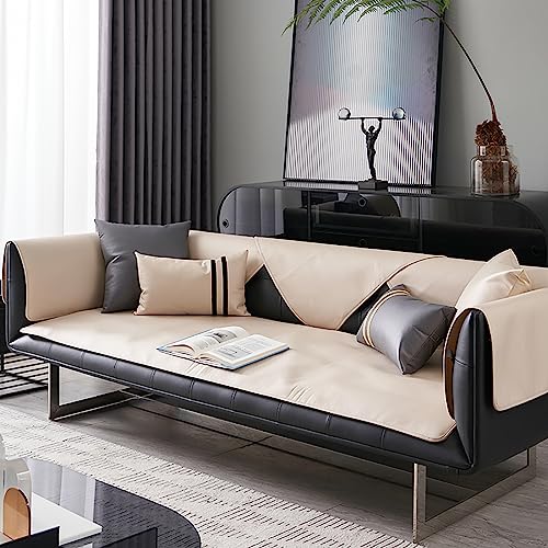 LIANGLAOI Kunstleder Sofabezug 1 2 3 4 Sitzer,rutschfest Sofa Überwurf,Waterproof PU Sofa Abdeckung Sofaüberwurf für Hunde,Katzen,Haustiere,Armlehne,Rückenlehne-Cremeweiß,1pc-60x180cm von LIANGLAOI