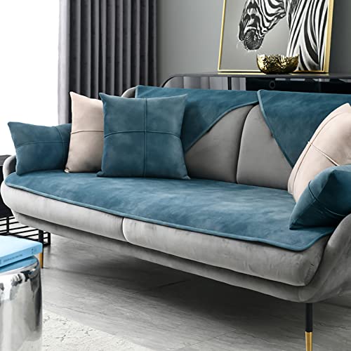 LIANGLAOI Velvet Sofabezug 1 2 3 4 Sitzer,Samt Sofa überzug Ecksofa Anti-rutsch Sofa Überwurf,Einfarbig L Form Sofaüberwurf,Pets Dog Couch überzug Sofaschoner-Blau,80x240cm von LIANGLAOI