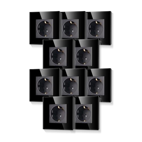 LIAONFOY Schuko Einzelsteckdose mit Glasrahmen Unterputz Steckdose Schwarz Farbe Wandsteckdose 86mm 10 Stück von LIAONFOY