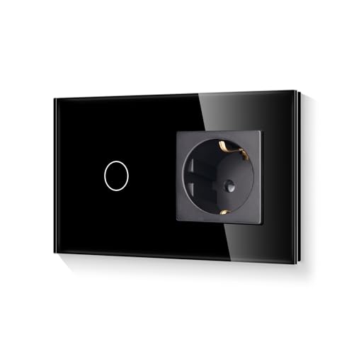 LIAONFOY 1 Fach 1 Weg normaler Lichtschalter mit Steckdose Schwarz Unterputz Farbe mit Glasrahmen 1000 W/Fach 157mm Länge von LIAONFOY