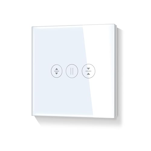 LIAONFOY WIFI Touch Rolladenschalter Wlan Jalousieschalter Sensor Glas Touchscreen Weiß Arbeiten Sie mit Alexa Tuya Google home 2.4GHz Neutrale Linie erforderlich von LIAONFOY