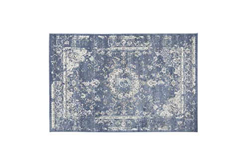 LIFA LIVING 133 x 200 cm Blauer Vintage Teppich für Flur, Wohnzimmer & Schlafzimmer, Wohnzimmerteppich mit Muster Orientalisch, Carpet Rug aus weicher Wolle von LIFA LIVING