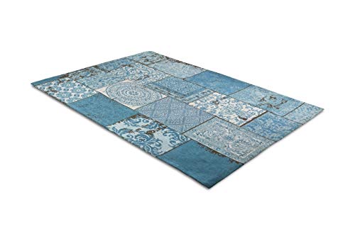 LIFA LIVING Vintage Teppich | im schönen Patchwork Muster | für Wohnzimmer und Schlafzimmer | Farb und Größen Variationen | 30% Baumwolle 70% Polyester (Blau, 80 x 150 cm) von LIFA LIVING