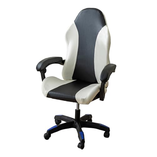 LIFEDX Gamingstuhl-Bezüge Gaming Stuhl bezug 4 Stück, Lammleder Bürostuhl Drehstuhl Bezug mit Armlehnen/Stuhlrücken Bezug für Computer-Spielstuhl, Racing-Stil,Bürostuhl-Ohne Stuhl-White Black von LIFEDX