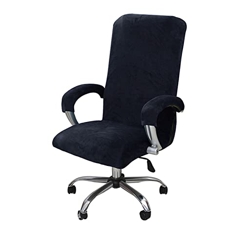 LIFEDX Samtplüsch Bürostuhl Bezug mit Armlehne Einfarbig,Stretch Bezug für Bürostuhl Elastische Stuhlhussen Spandex Office Computer Stuhlbezüge Abnehmbare für Bürostuhl Stuhlhussen-Navy Blue||L von LIFEDX