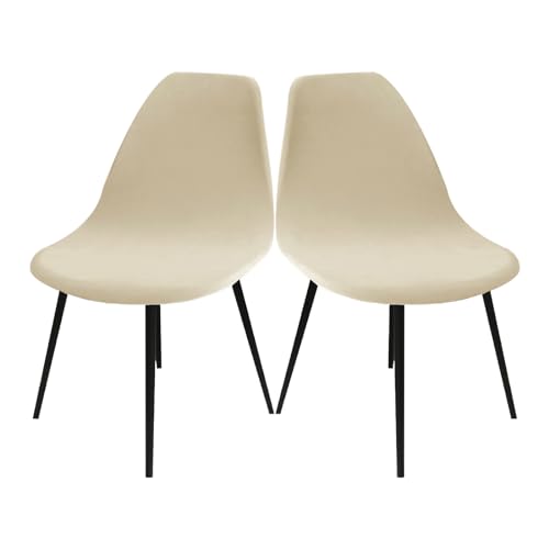 LIFEDX Stuhlhussen Stuhlbezüge Esszimmerstühle Stretch 2er/4er/6er Set, Stuhlbezug Schalenstuhl Silberfuchssamt Esszimmer, Küchenstühle Universal Elastischer Bürostuhl Bezug-Beige||2PCS von LIFEDX