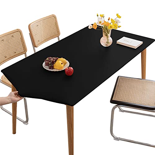 Tischdecke Rechteckige Leder Angepasste Tischdecke,Elastische Tischdecke Abwischbare Tischdecke Tischdecke für Outdoor,Terrasse,Küche und Esszimmer-Black||90X150CM von LIFEDX