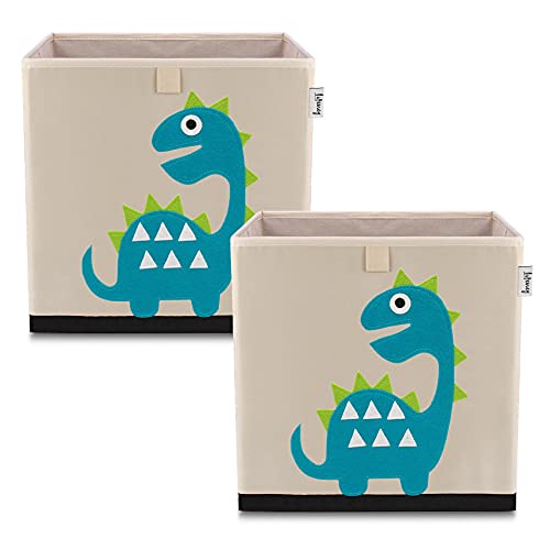 LIFENEY Aufbewahrungsbox im 2er Set Dino I Doppelpack Spielzeugbox mit Tiermotiv passend für Würfelregale I Ordnungsbox für das Kinderzimmer I Aufbewahrungskorb Kinder von LIFENEY