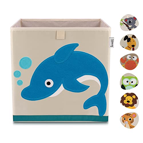 LIFENEY Aufbewahrungsbox Kinder mit Delfin Motiv I Spielzeugbox mit Tiermotiv passend für Würfelregale I Ordnungsbox für das Kinderzimmer I Aufbewahrungskorb Kinder von LIFENEY
