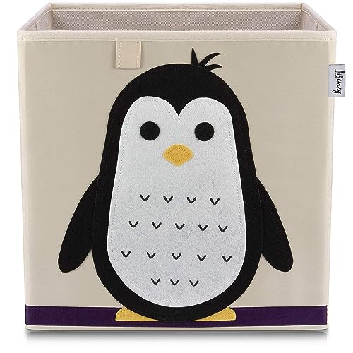 LIFENEY Aufbewahrungsbox mit Pinguin Motiv I Spielzeugbox mit Tiermotiv passend für Würfelregale I Ordnungsbox für das Kinderzimmer I Aufbewahrungskorb Kinder von LIFENEY