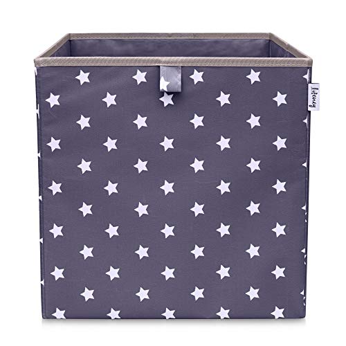 LIFENEY Aufbewahrungsbox mit Sternenmotiv in Anthrazit I Spielzeugbox mit Sternen passend für Würfelregale I Ordnungsbox für das Kinderzimmer I Aufbewahrungskorb als Accessoire | 33x33x33 cm von LIFENEY