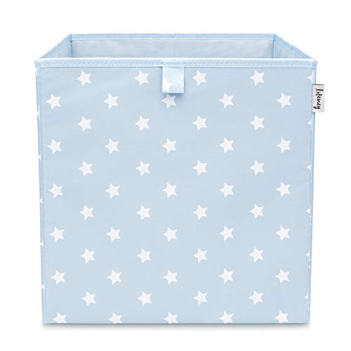 LIFENEY Aufbewahrungsbox mit Sternenmotiv in Hellblau I Spielzeugbox mit Sternen passend für Würfelregale I Ordnungsbox für das Kinderzimmer I Aufbewahrungskorb als Accessoire | 33x33x33 cm von LIFENEY