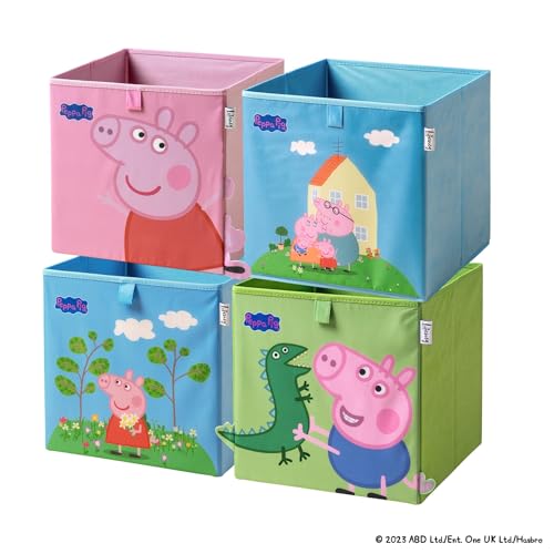 LIFENEY meets Peppa Wutz Aufbewahrungsboxen für Kinder 4er Set – Box-Set mit Peppa Pig Motiven zur Aufbewahrung von Spielzeug – 30 x 30 x 30 cm passend für klassische Würfelregale von LIFENEY