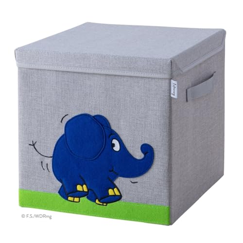 LIFENEY meets Die Maus Aufbewahrungsbox mit Deckel für Kinder – Box mit dem bekannten Elefanten zum Verstauen von Spielzeug – 33 x 33 x 33 cm passend für klassische Würfelregale von LIFENEY