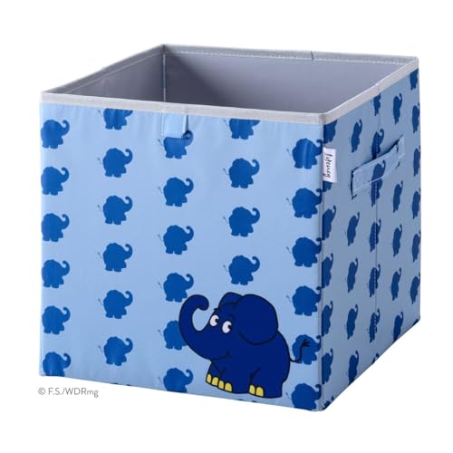 LIFENEY meets Die Maus Aufbewahrungsbox mit Streuprint für Kinder – Box mit dem kultigen Elefanten zum Verstauen von Spielzeug – 30 x 30 x 30 cm passend für klassische Würfelregale von LIFENEY
