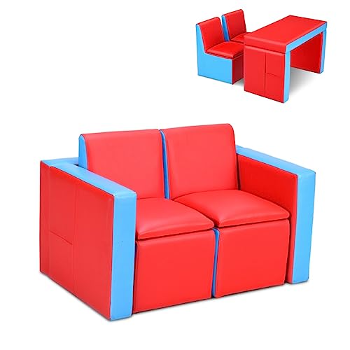 LIFEZEAL 2 in 1 Kindersofa, Kindercouch als Kindertisch & Stuhl Set, Multifunktionaler Kindersessel für Kinderzimmer, Kinder Couch Spielstuhl für Jungen & Mädchen (Rot & Blau) von LIFEZEAL
