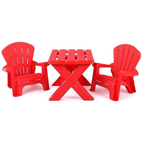 LIFEZEAL Kindertisch mit 2 Adirondack Stühlen, 3 Teiliges Kindersitzgruppe, Kinder Tisch Stuhl Set, Kindersitzgarnitur für Indoor & Outdoor, Kindermöbel ab 3 Jahren von LIFEZEAL